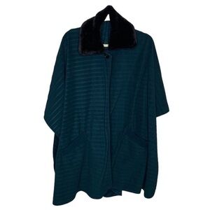 Le Moda Shaw Fleece with Pockets Black Faux Fur Turquoise Size Free Size‎